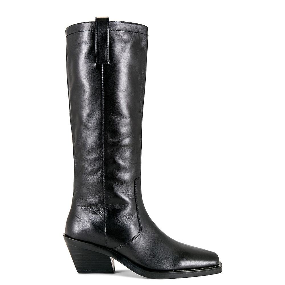 Tony Bianco Black Leather Mid-Calf Western Boots